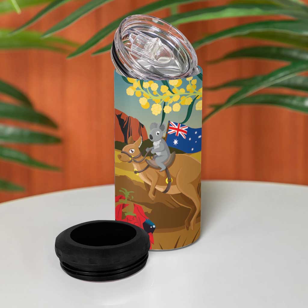 26 January One Proud Aussie 4 in 1 Can Cooler Tumbler Kangaroo and Koala Happy Australia Day