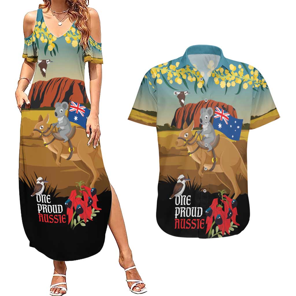 26 January One Proud Aussie Couples Matching Summer Maxi Dress and Hawaiian Shirt Kangaroo and Koala Happy Australia Day