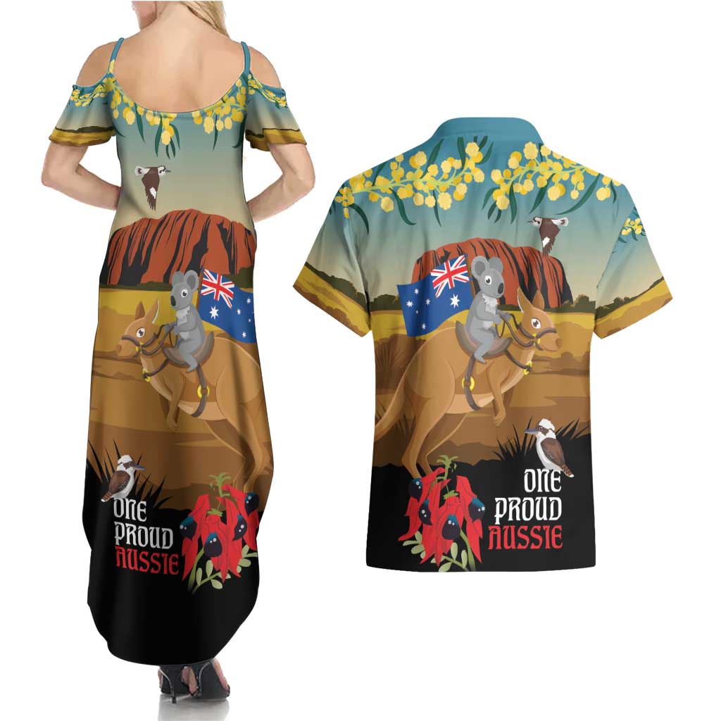 26 January One Proud Aussie Couples Matching Summer Maxi Dress and Hawaiian Shirt Kangaroo and Koala Happy Australia Day