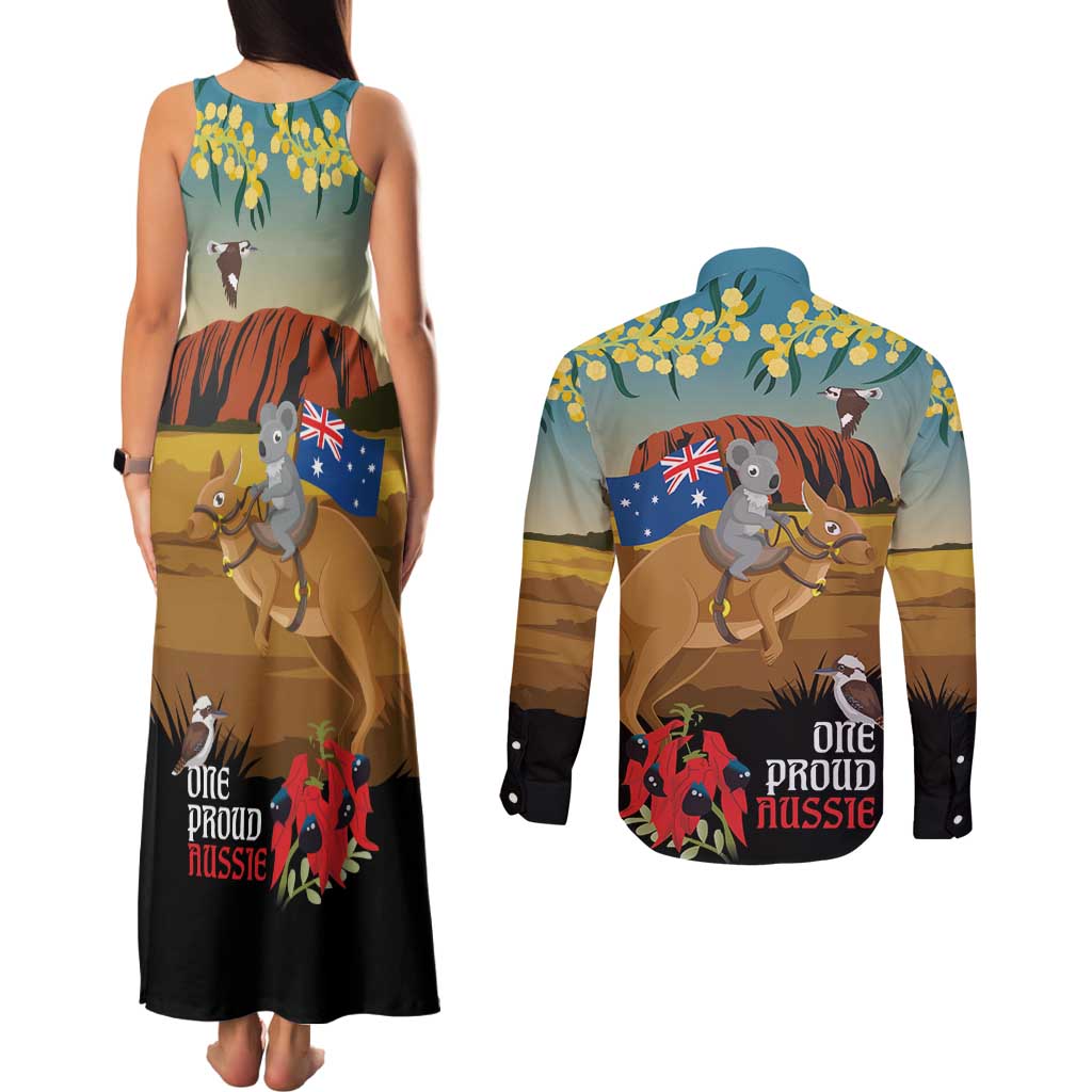 26 January One Proud Aussie Couples Matching Tank Maxi Dress and Long Sleeve Button Shirt Kangaroo and Koala Happy Australia Day