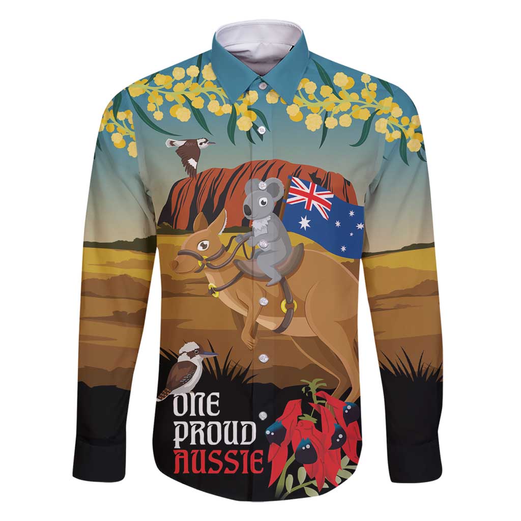 26 January One Proud Aussie Family Matching Long Sleeve Bodycon Dress and Hawaiian Shirt Kangaroo and Koala Happy Australia Day