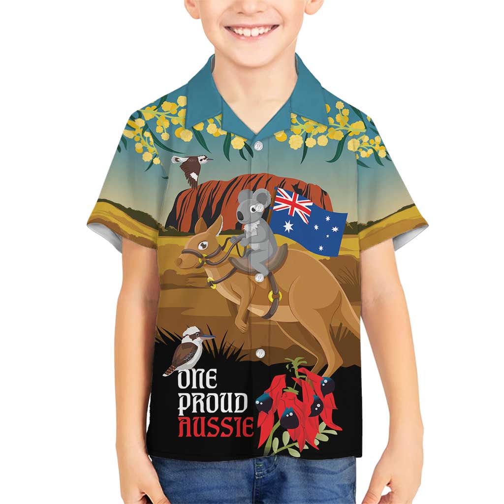 26 January One Proud Aussie Family Matching Long Sleeve Bodycon Dress and Hawaiian Shirt Kangaroo and Koala Happy Australia Day