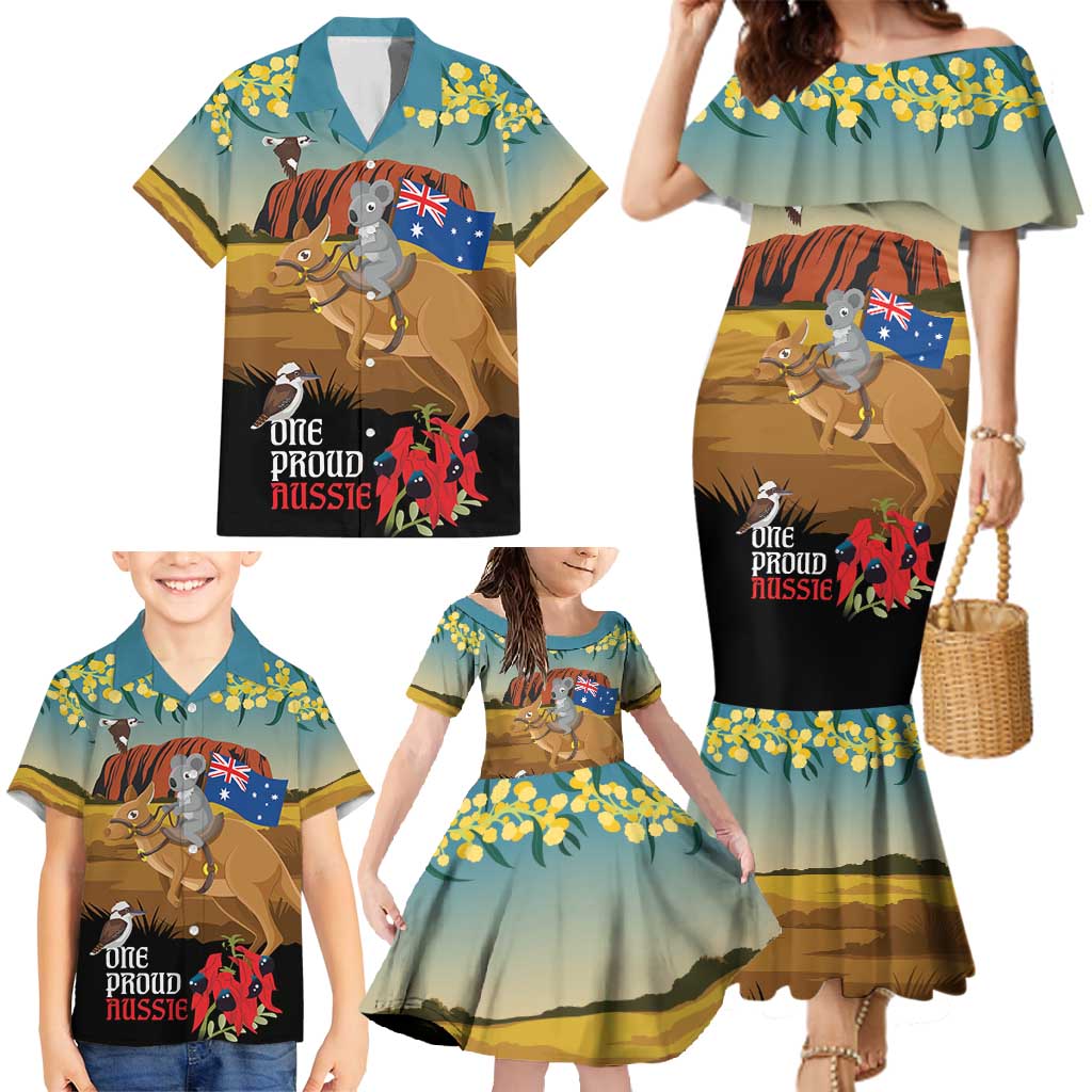 26 January One Proud Aussie Family Matching Mermaid Dress and Hawaiian Shirt Kangaroo and Koala Happy Australia Day