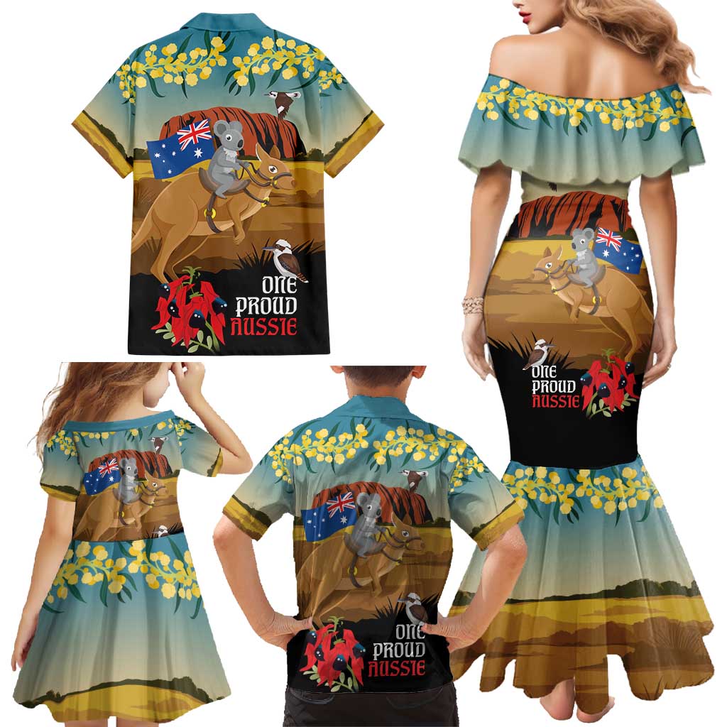 26 January One Proud Aussie Family Matching Mermaid Dress and Hawaiian Shirt Kangaroo and Koala Happy Australia Day