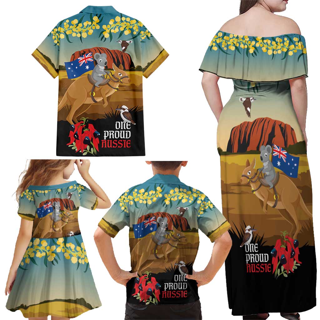 26 January One Proud Aussie Family Matching Off Shoulder Maxi Dress and Hawaiian Shirt Kangaroo and Koala Happy Australia Day