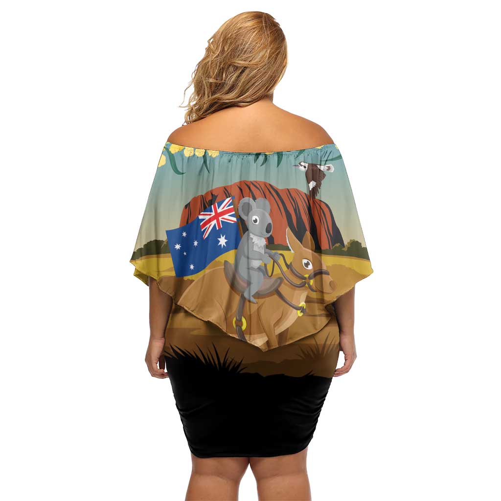 26 January One Proud Aussie Family Matching Off Shoulder Short Dress and Hawaiian Shirt Kangaroo and Koala Happy Australia Day