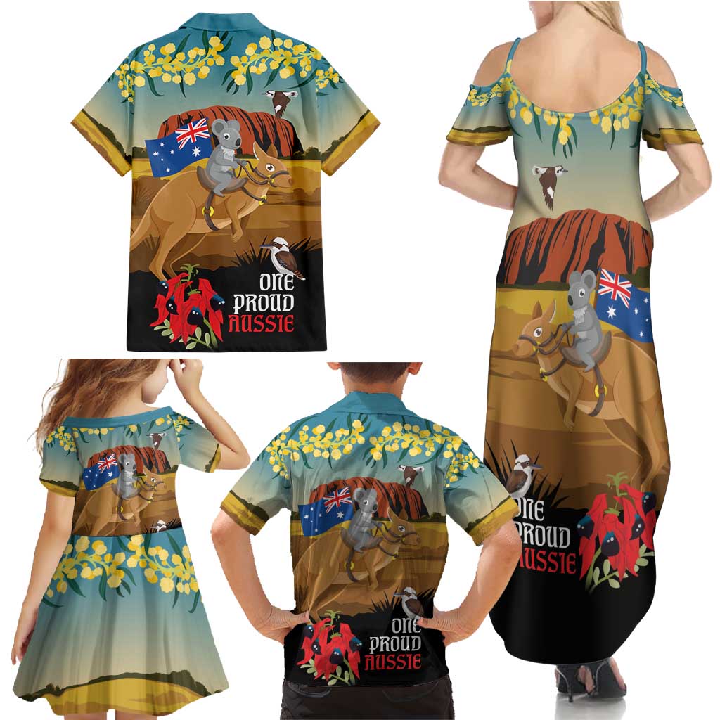 26 January One Proud Aussie Family Matching Summer Maxi Dress and Hawaiian Shirt Kangaroo and Koala Happy Australia Day