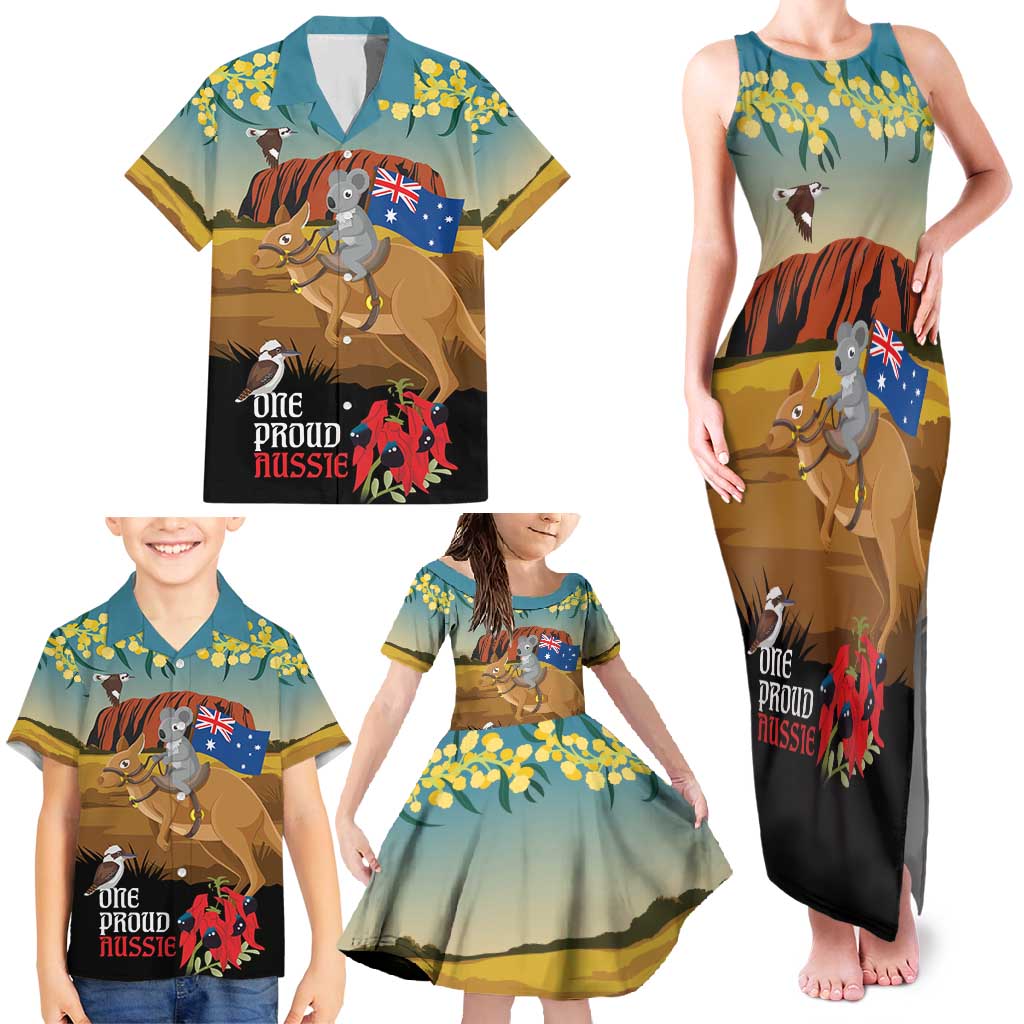 26 January One Proud Aussie Family Matching Tank Maxi Dress and Hawaiian Shirt Kangaroo and Koala Happy Australia Day