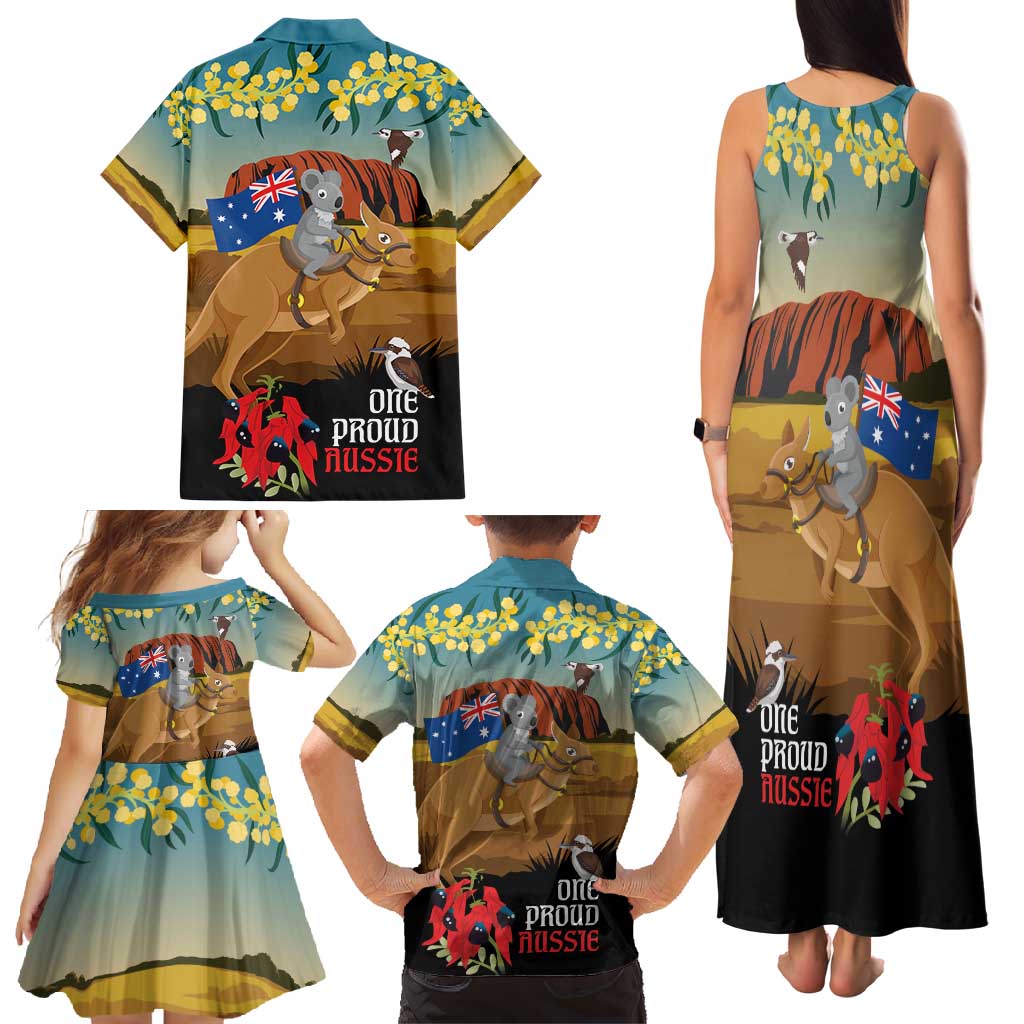 26 January One Proud Aussie Family Matching Tank Maxi Dress and Hawaiian Shirt Kangaroo and Koala Happy Australia Day