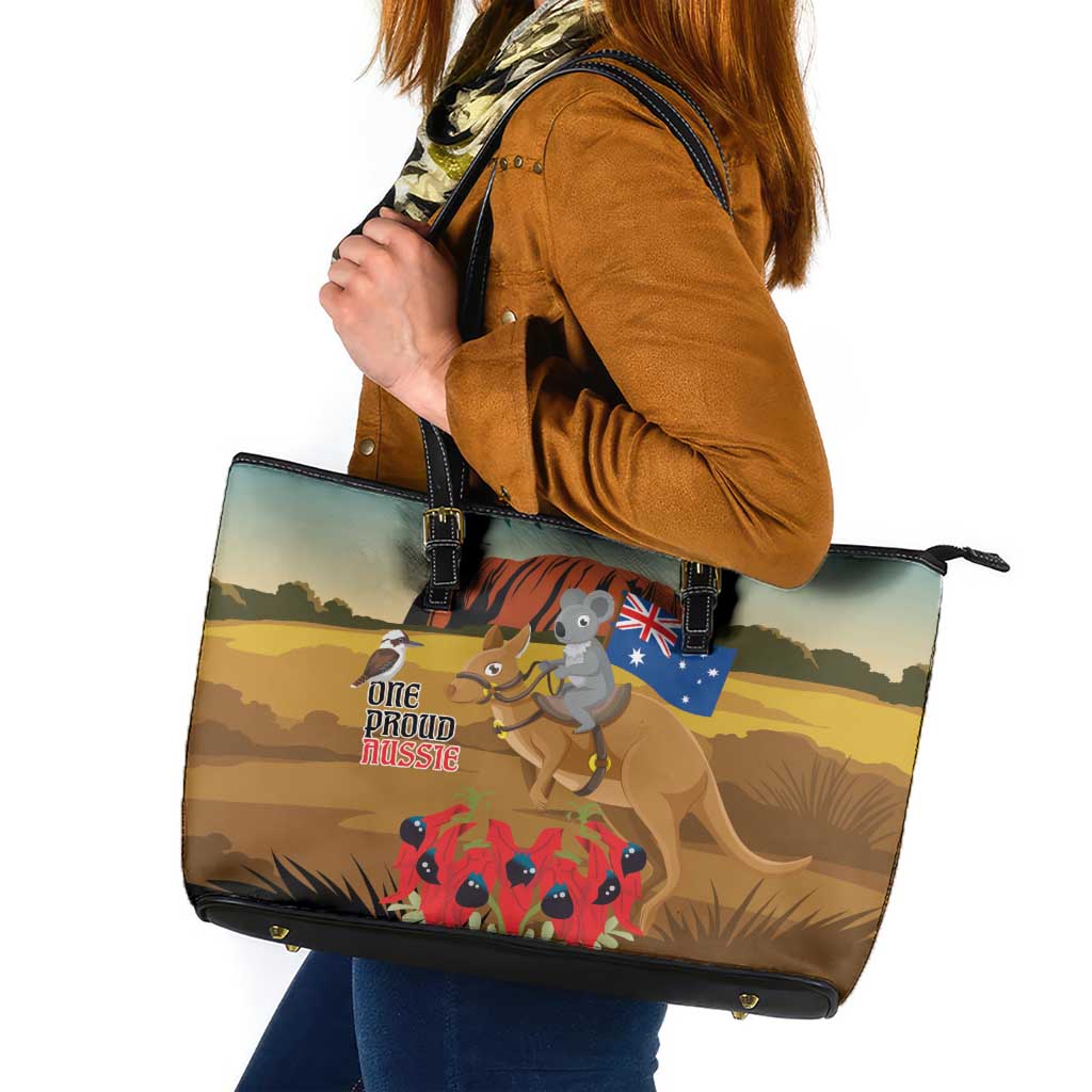 26 January One Proud Aussie Leather Tote Bag Kangaroo and Koala Happy Australia Day