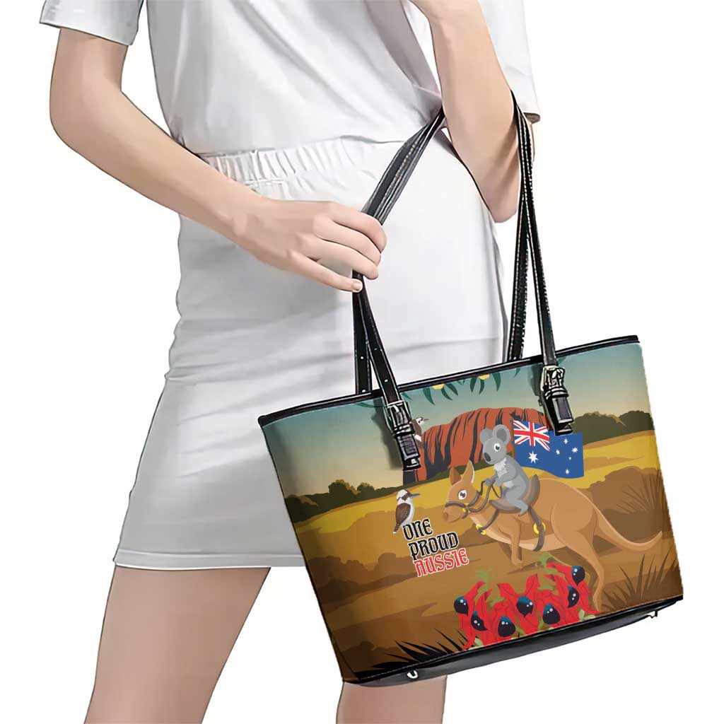 26 January One Proud Aussie Leather Tote Bag Kangaroo and Koala Happy Australia Day