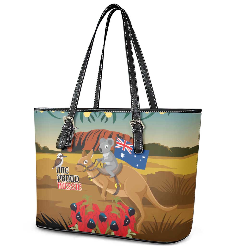 26 January One Proud Aussie Leather Tote Bag Kangaroo and Koala Happy Australia Day