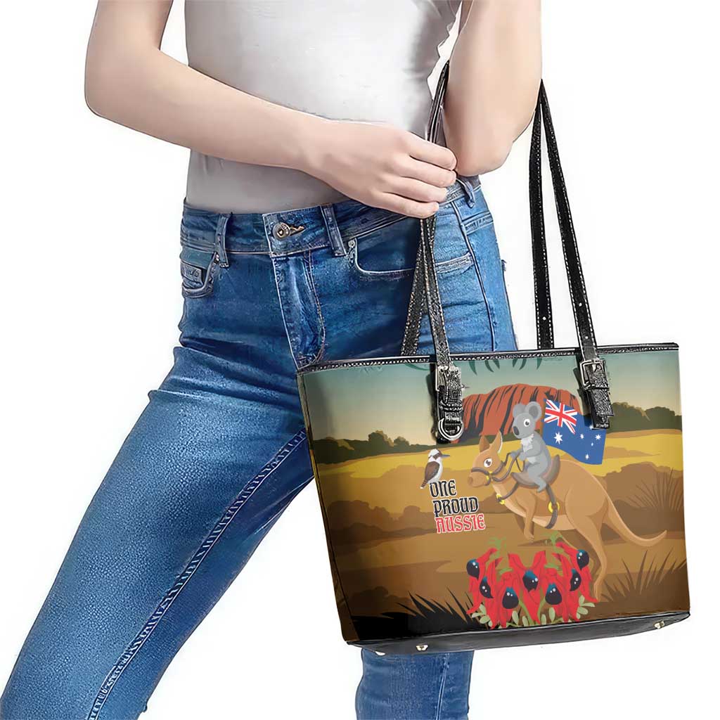 26 January One Proud Aussie Leather Tote Bag Kangaroo and Koala Happy Australia Day