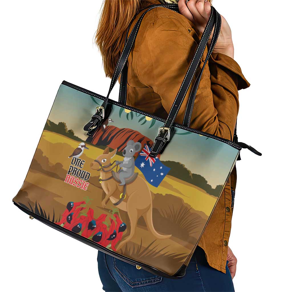 26 January One Proud Aussie Leather Tote Bag Kangaroo and Koala Happy Australia Day