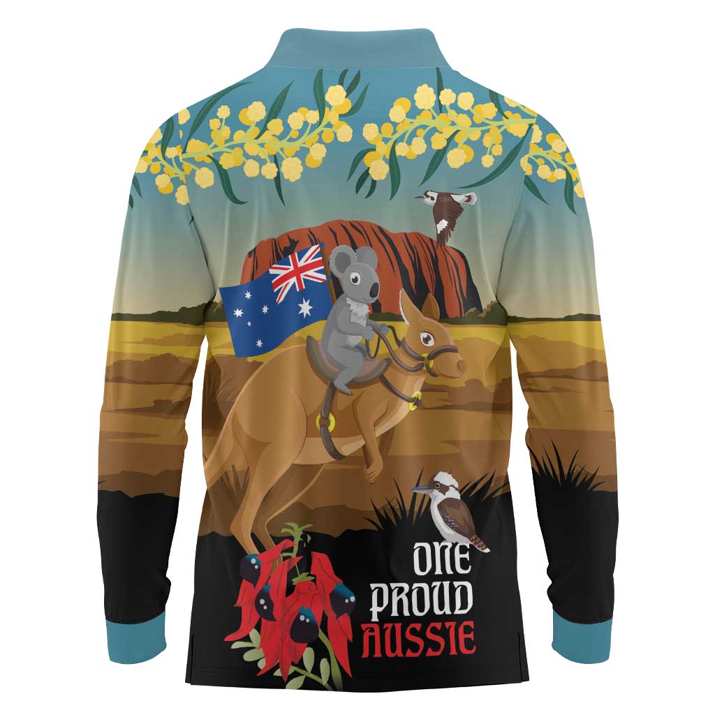 26 January One Proud Aussie Long Sleeve Polo Shirt Kangaroo and Koala Happy Australia Day