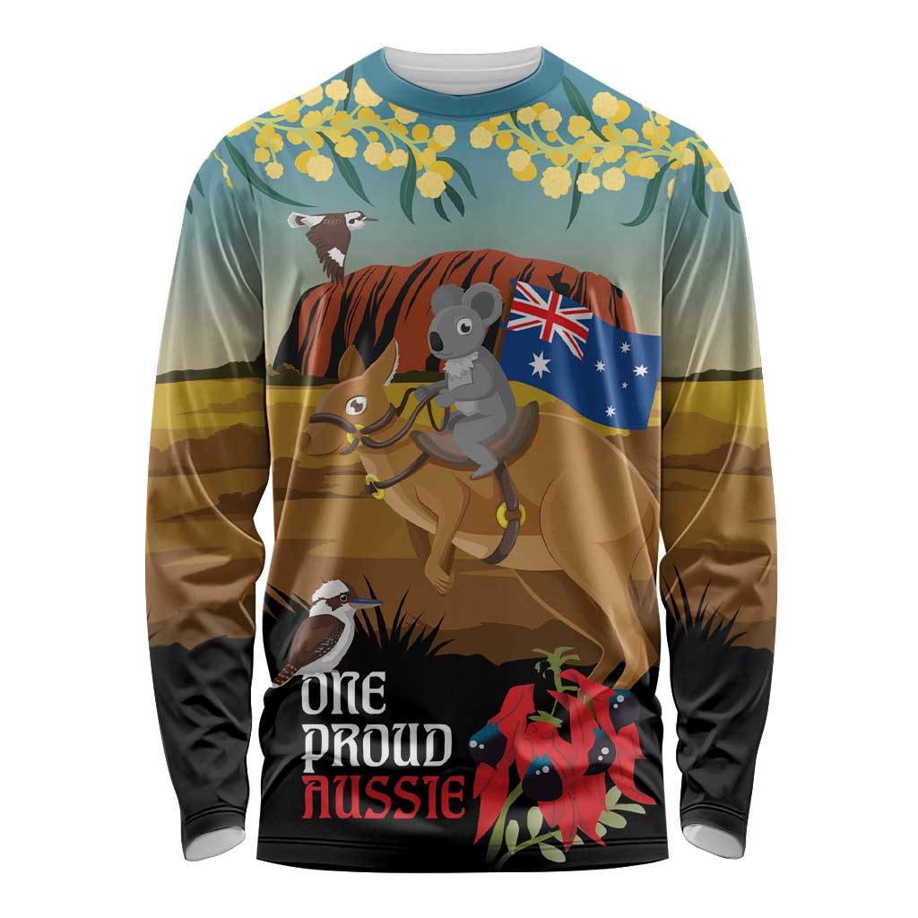 26 January One Proud Aussie Long Sleeve Shirt Kangaroo and Koala Happy Australia Day - Vibe Hoodie Shop