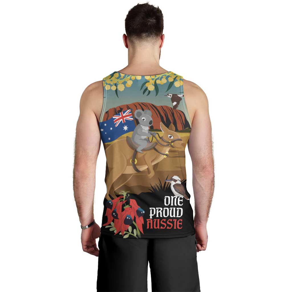 26 January One Proud Aussie Men Tank Top Kangaroo and Koala Happy Australia Day - Vibe Hoodie Shop