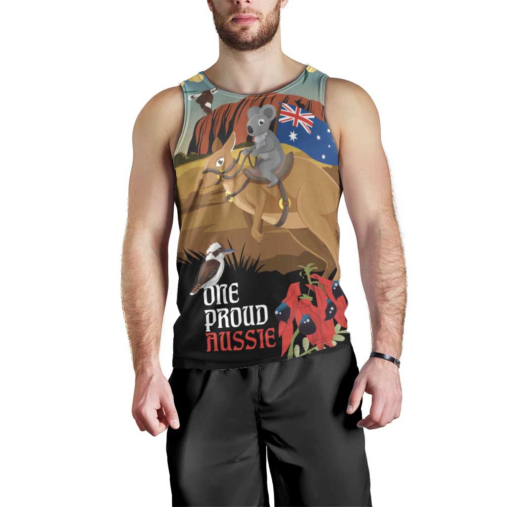 26 January One Proud Aussie Men Tank Top Kangaroo and Koala Happy Australia Day - Vibe Hoodie Shop