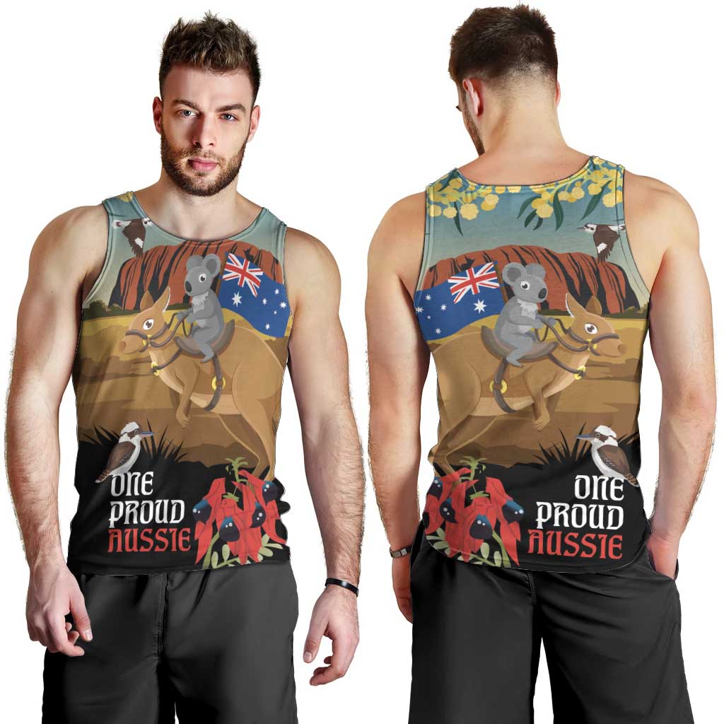 26 January One Proud Aussie Men Tank Top Kangaroo and Koala Happy Australia Day - Vibe Hoodie Shop