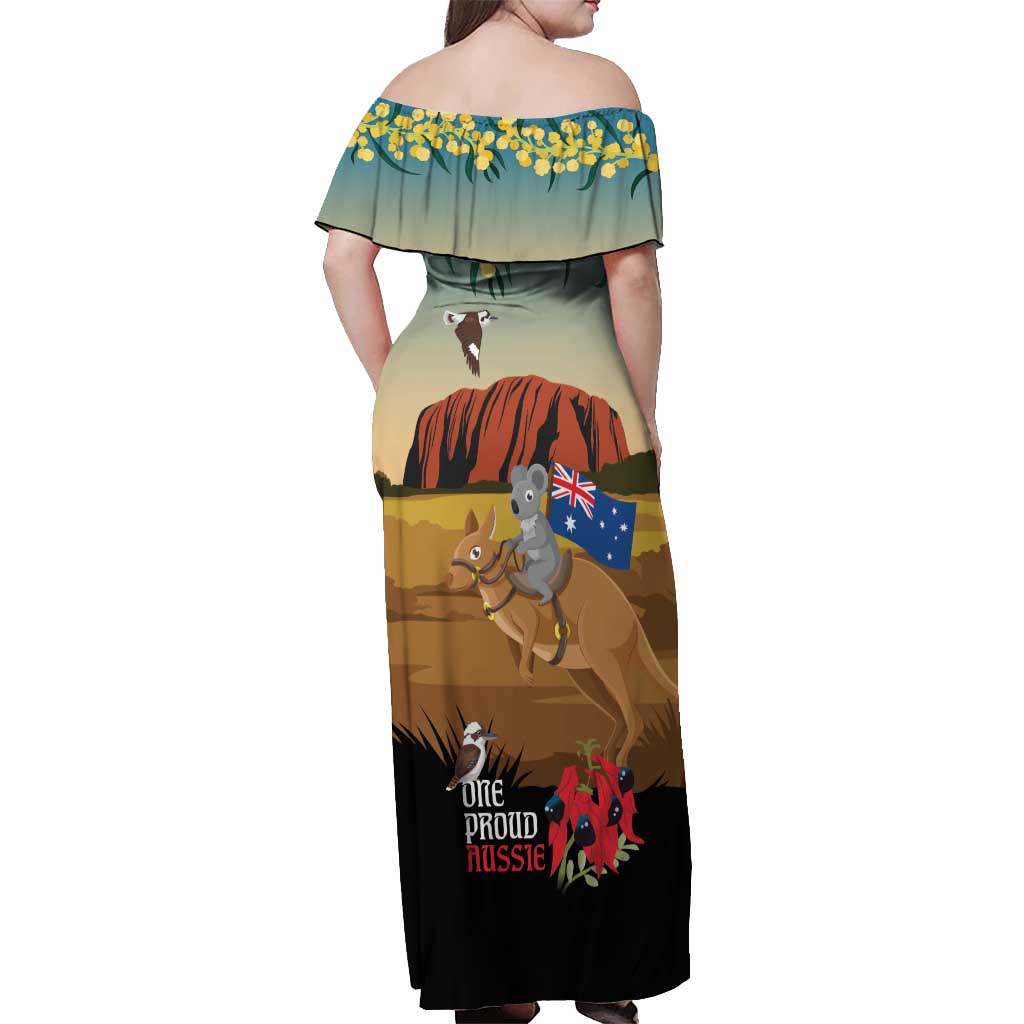 26 January One Proud Aussie Off Shoulder Maxi Dress Kangaroo and Koala Happy Australia Day