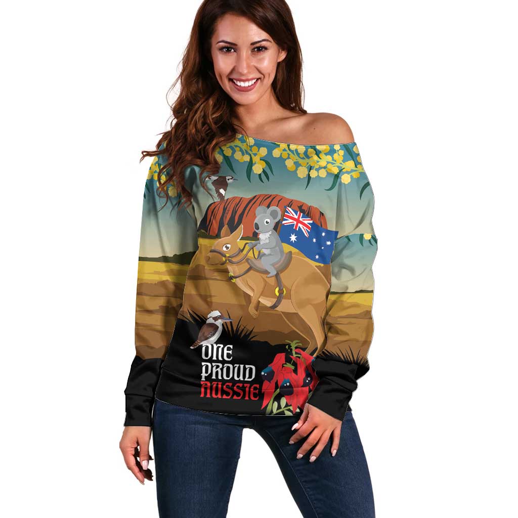 26 January One Proud Aussie Off Shoulder Sweater Kangaroo and Koala Happy Australia Day - Vibe Hoodie Shop