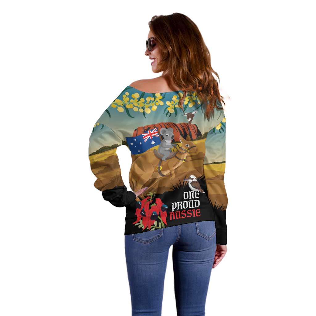 26 January One Proud Aussie Off Shoulder Sweater Kangaroo and Koala Happy Australia Day - Vibe Hoodie Shop