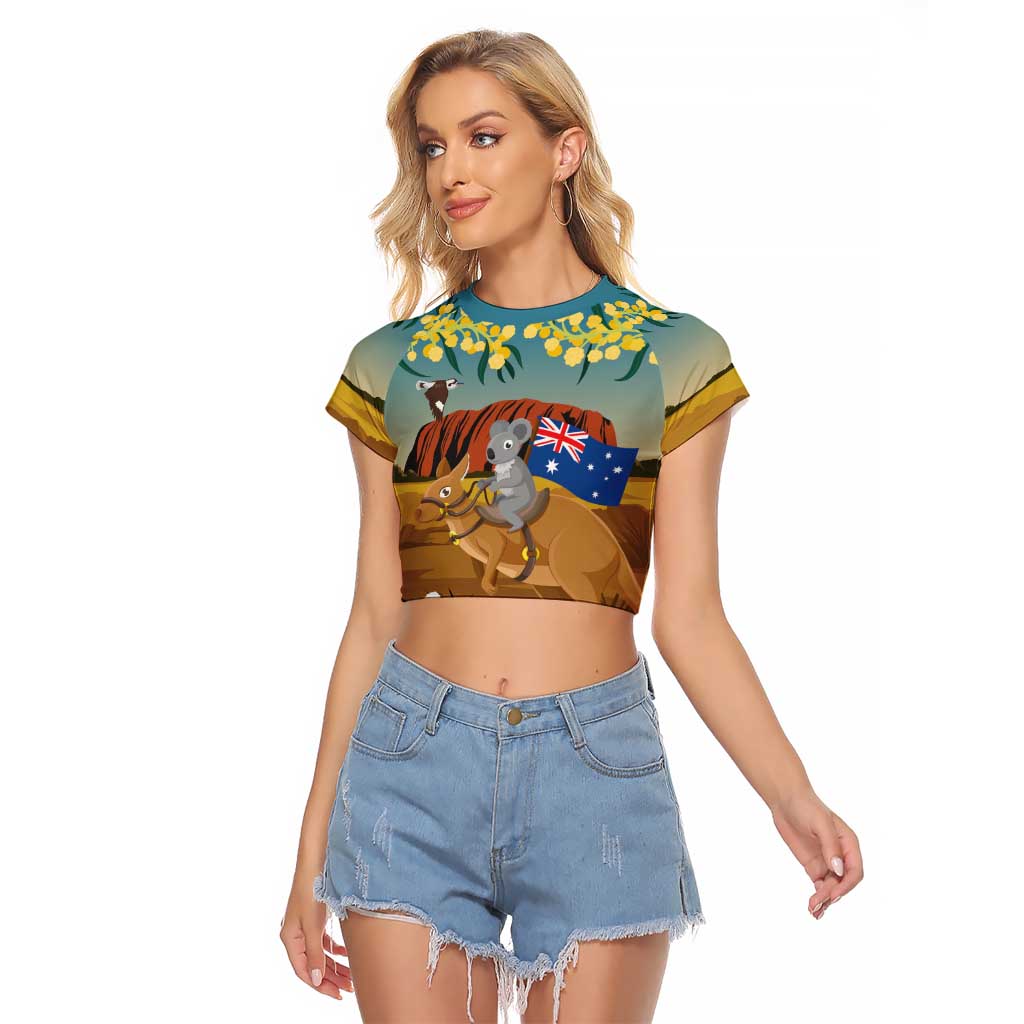 26 January One Proud Aussie Raglan Cropped T Shirt Kangaroo and Koala Happy Australia Day - Vibe Hoodie Shop