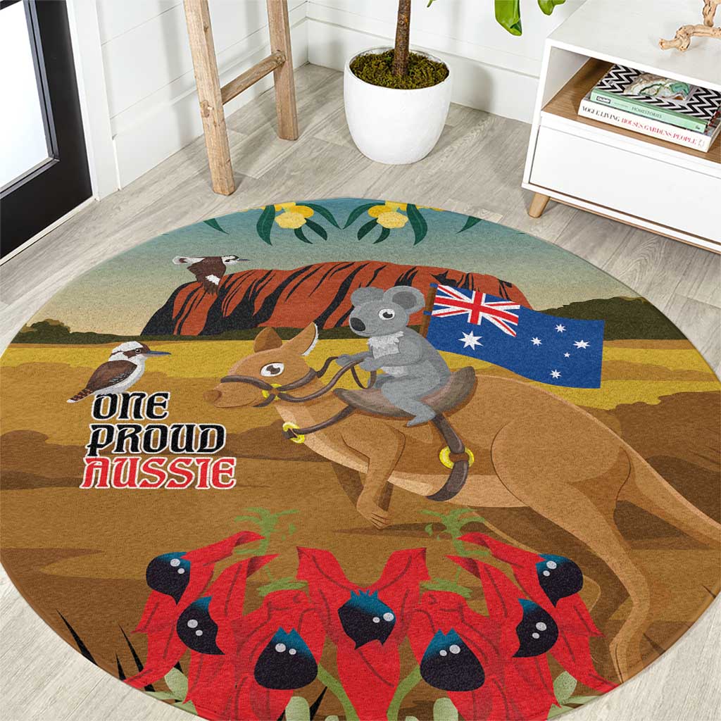 26 January One Proud Aussie Round Carpet Kangaroo and Koala Happy Australia Day