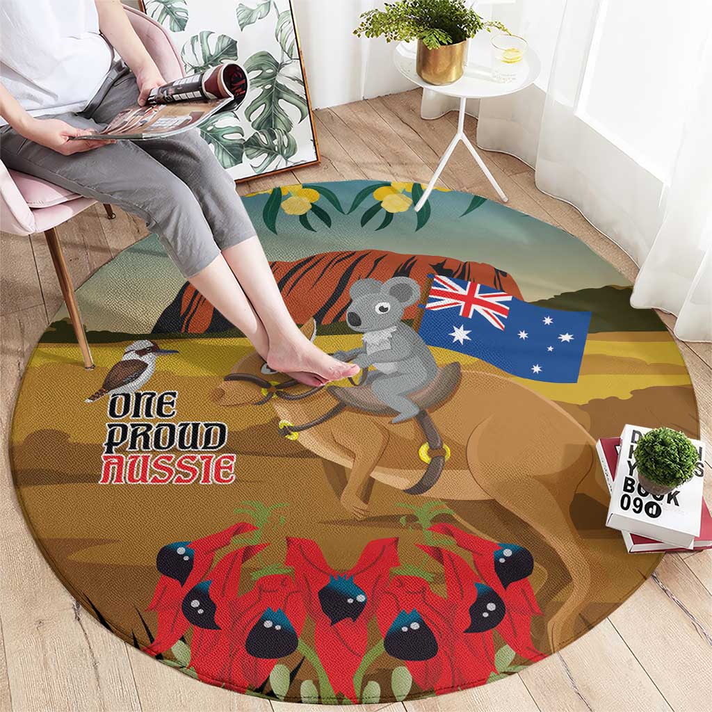 26 January One Proud Aussie Round Carpet Kangaroo and Koala Happy Australia Day