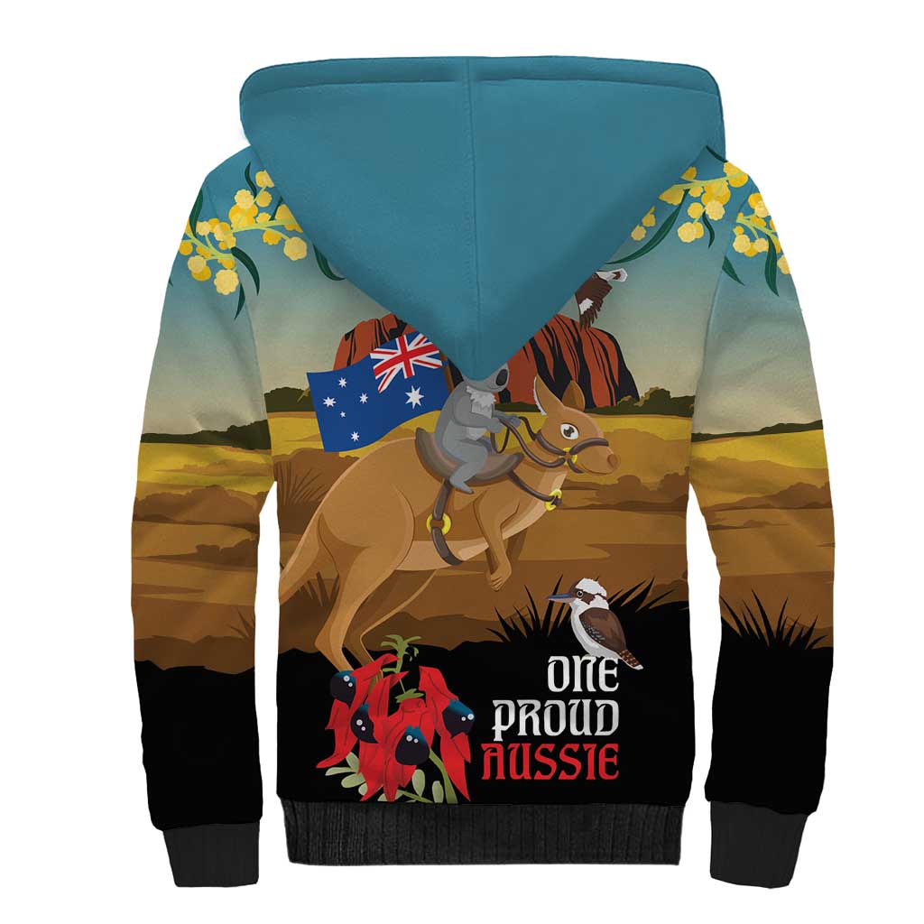 26 January One Proud Aussie Sherpa Hoodie Kangaroo and Koala Happy Australia Day - Vibe Hoodie Shop