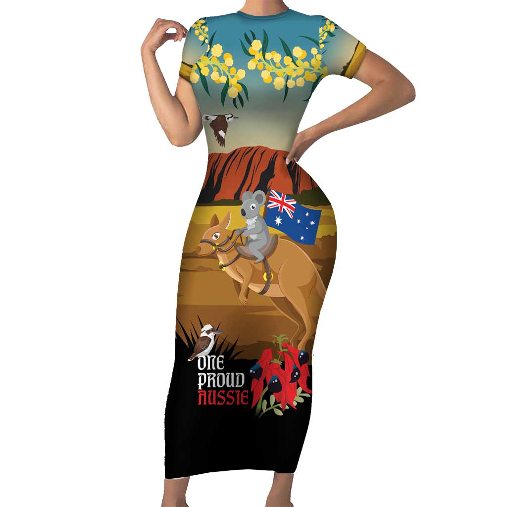 26 January One Proud Aussie Short Sleeve Bodycon Dress Kangaroo and Koala Happy Australia Day