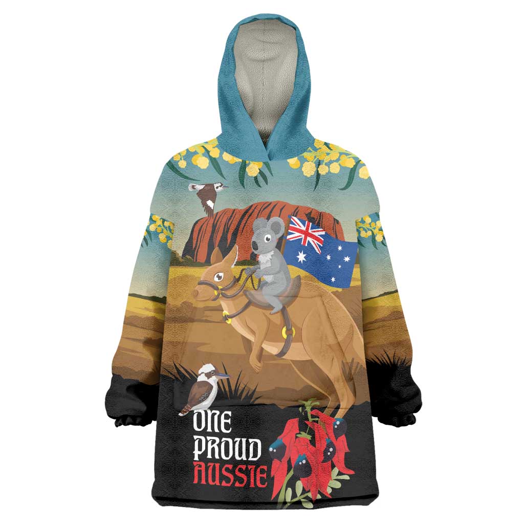 26 January One Proud Aussie Wearable Blanket Hoodie Kangaroo and Koala Happy Australia Day - Vibe Hoodie Shop