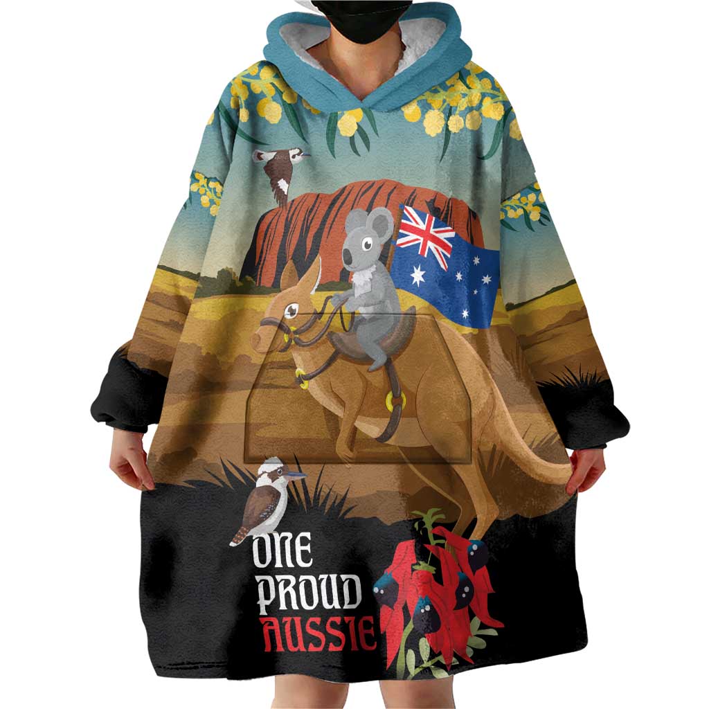 26 January One Proud Aussie Wearable Blanket Hoodie Kangaroo and Koala Happy Australia Day - Vibe Hoodie Shop