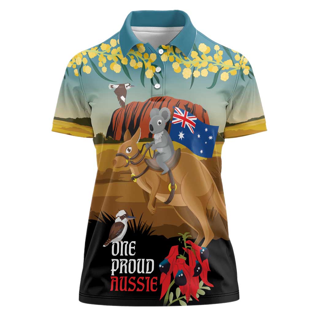 26 January One Proud Aussie Women Polo Shirt Kangaroo and Koala Happy Australia Day - Vibe Hoodie Shop