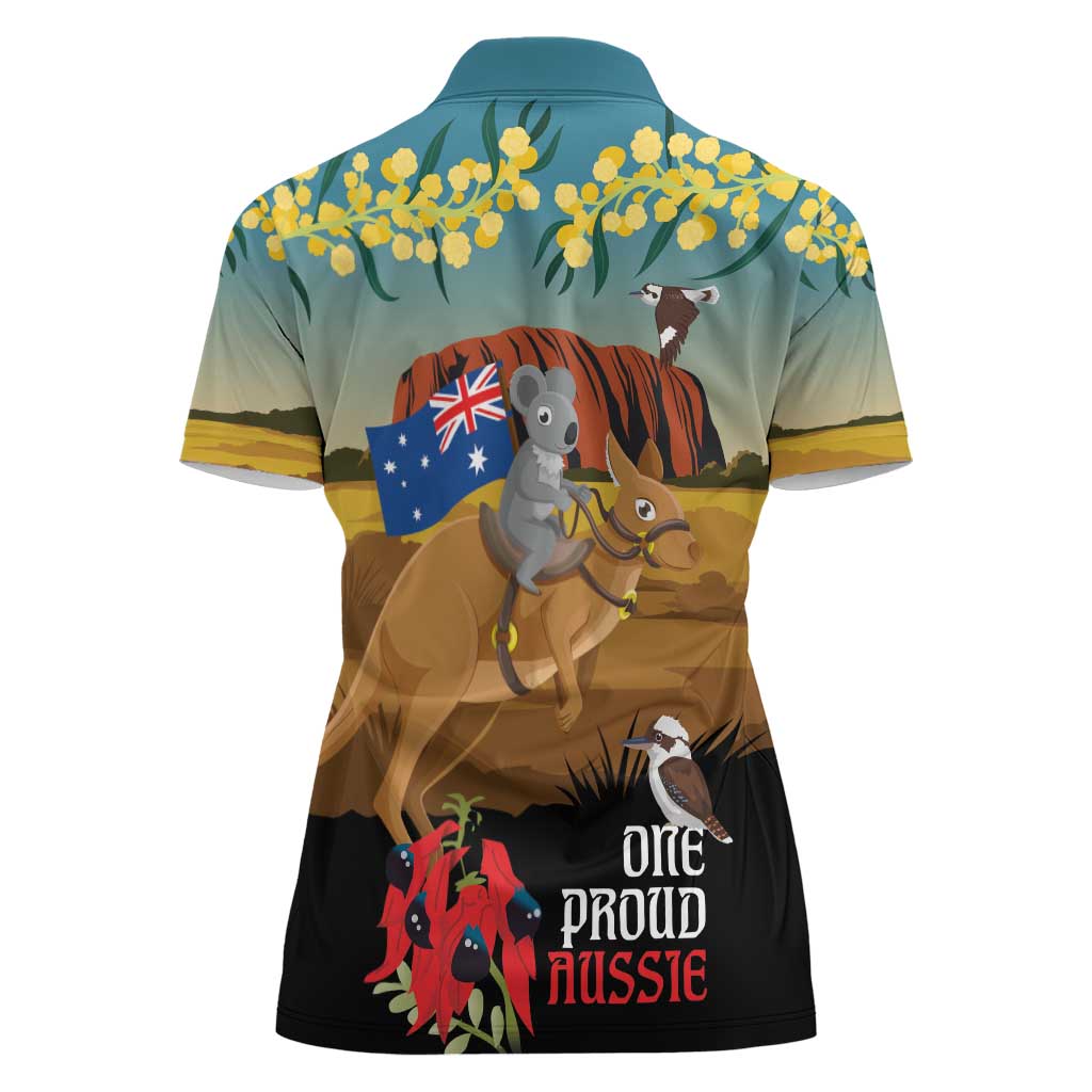 26 January One Proud Aussie Women Polo Shirt Kangaroo and Koala Happy Australia Day - Vibe Hoodie Shop