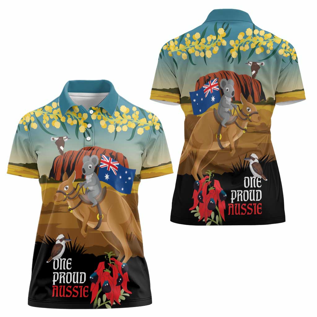 26 January One Proud Aussie Women Polo Shirt Kangaroo and Koala Happy Australia Day - Vibe Hoodie Shop