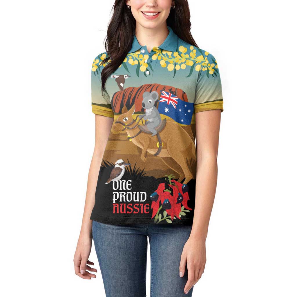 26 January One Proud Aussie Women Polo Shirt Kangaroo and Koala Happy Australia Day - Vibe Hoodie Shop