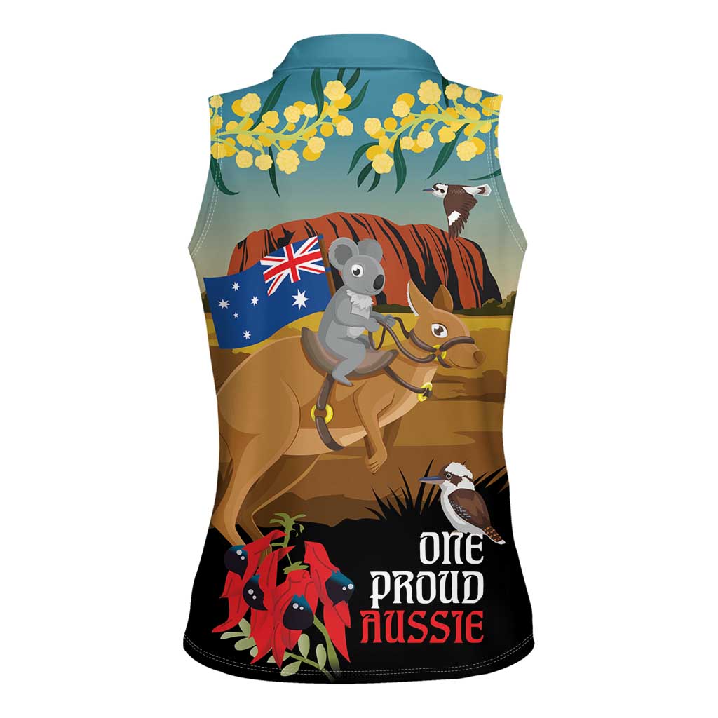 26 January One Proud Aussie Women Sleeveless Polo Shirt Kangaroo and Koala Happy Australia Day