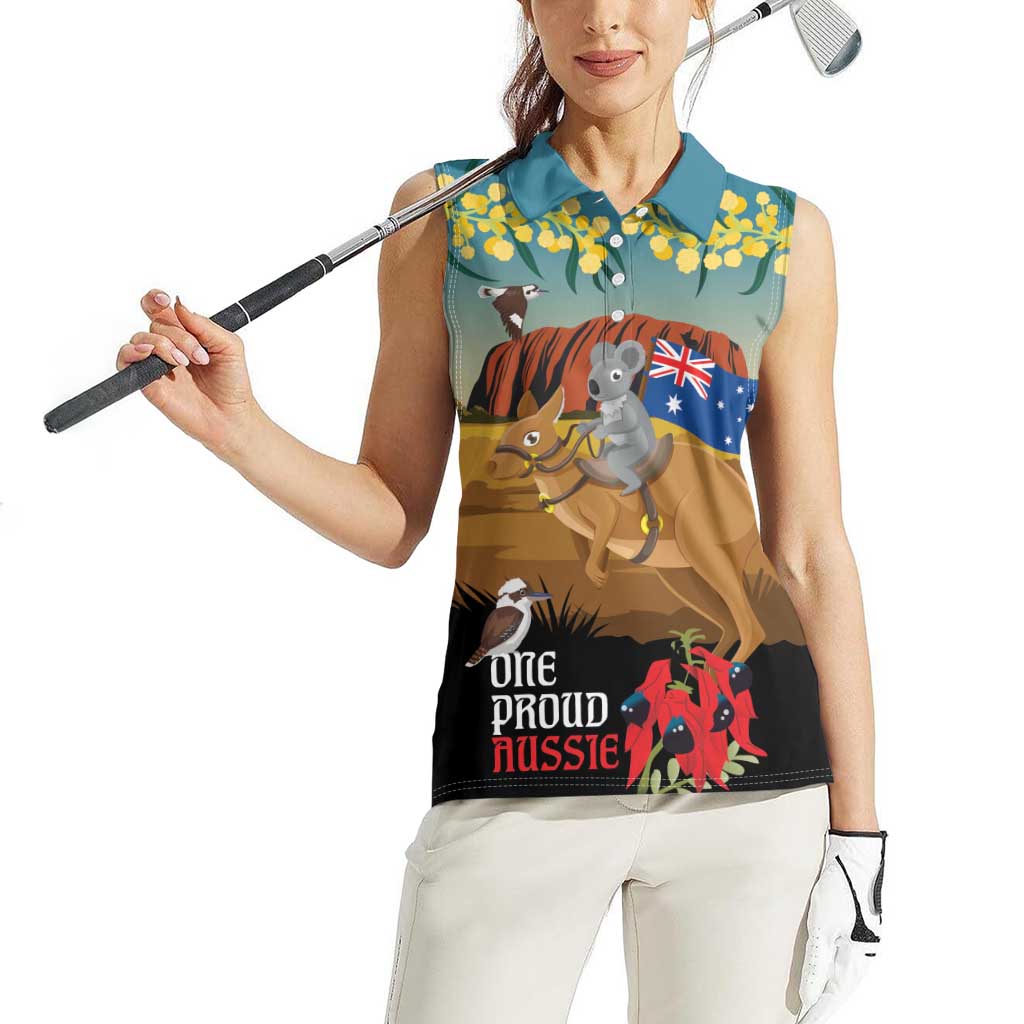 26 January One Proud Aussie Women Sleeveless Polo Shirt Kangaroo and Koala Happy Australia Day