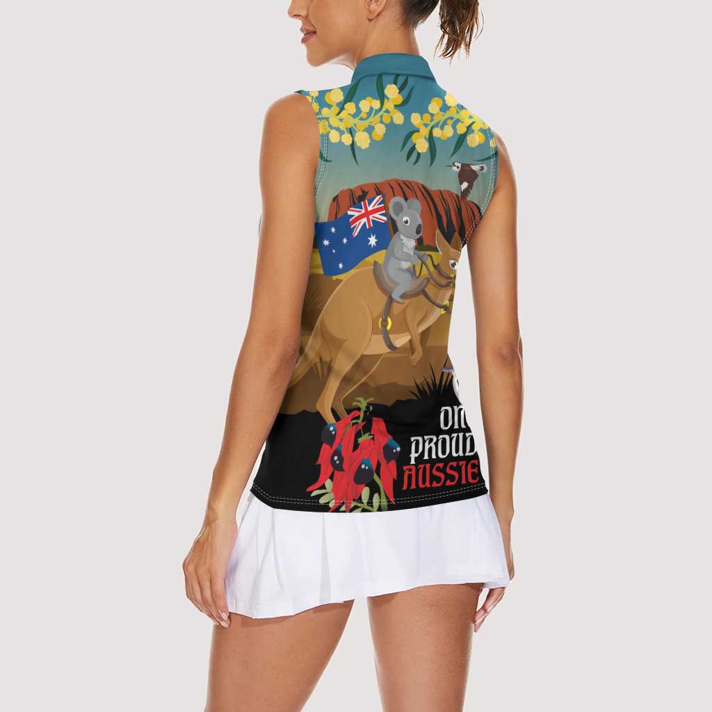 26 January One Proud Aussie Women Sleeveless Polo Shirt Kangaroo and Koala Happy Australia Day