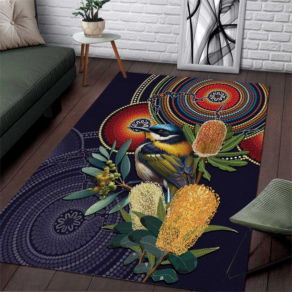 Aussie Honeyeaters Banksia Flowers Area Rug Aboriginal Dots Painting - Vibe Hoodie Shop