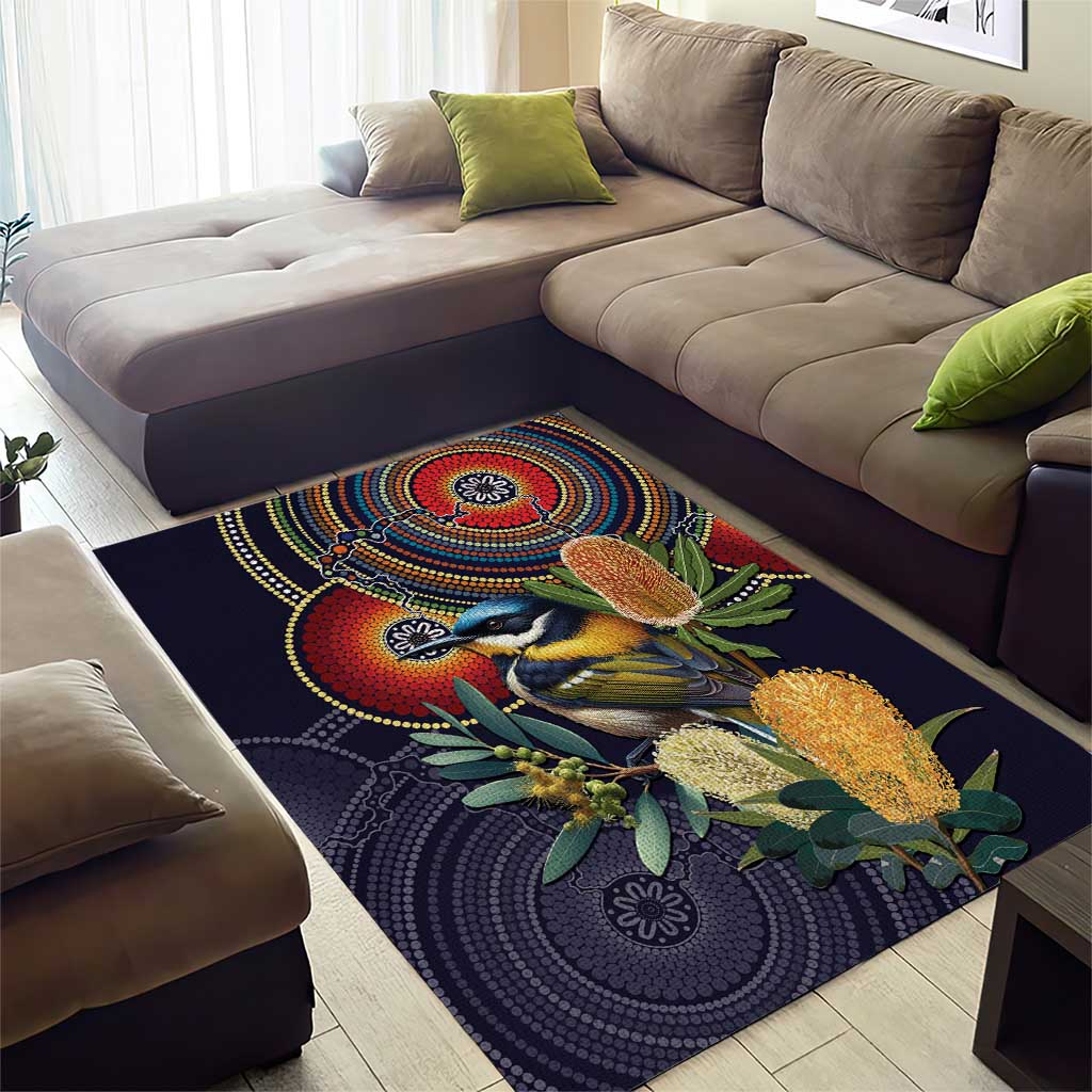 Aussie Honeyeaters Banksia Flowers Area Rug Aboriginal Dots Painting - Vibe Hoodie Shop