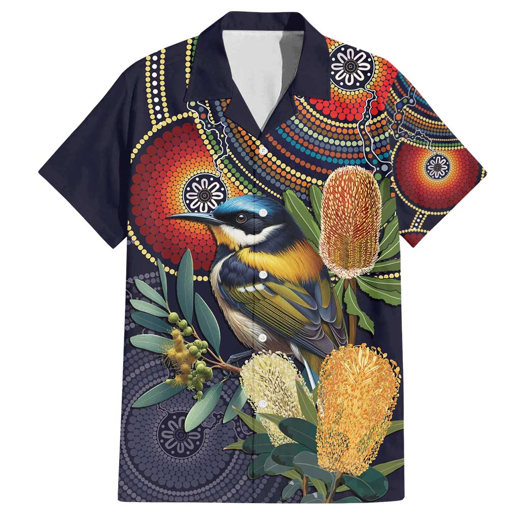 Aussie Honeyeaters Banksia Flowers Family Matching Long Sleeve Bodycon Dress and Hawaiian Shirt Aboriginal Dots Painting