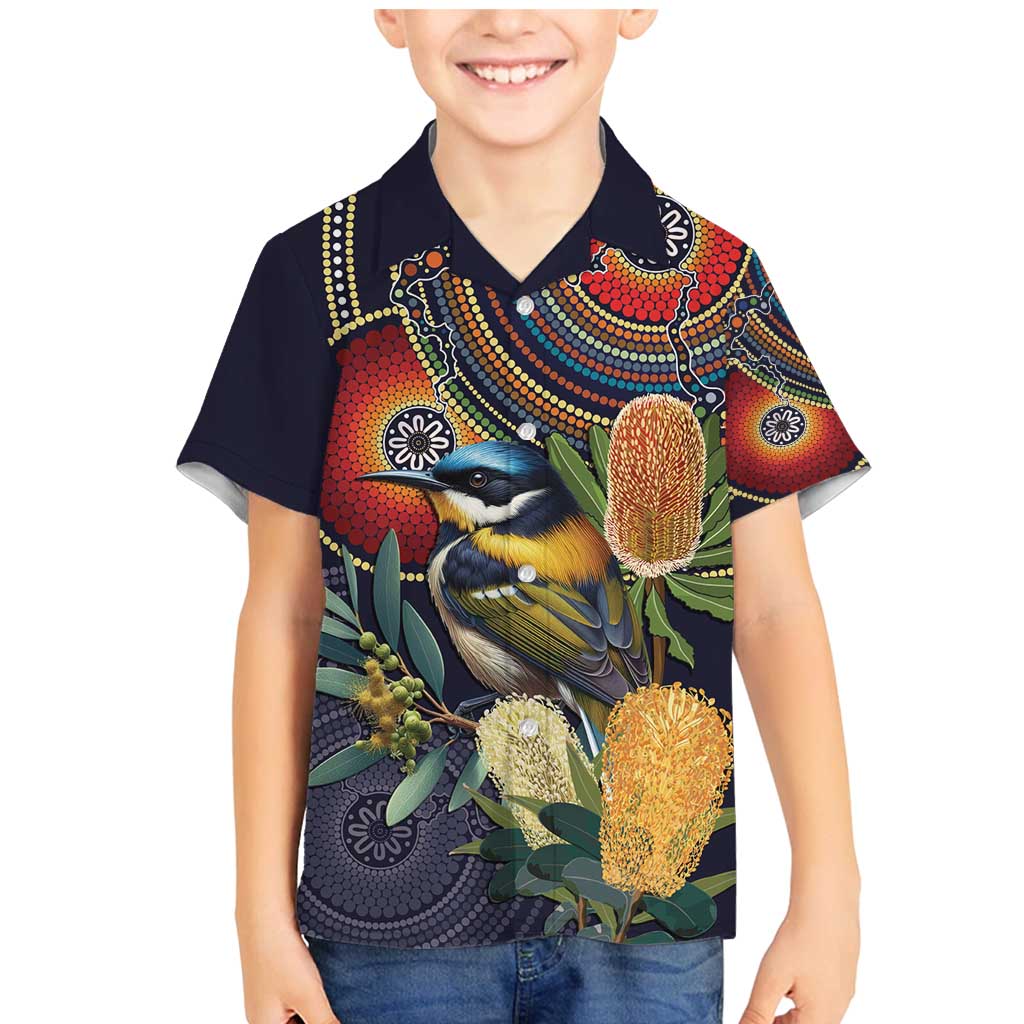 Aussie Honeyeaters Banksia Flowers Family Matching Mermaid Dress and Hawaiian Shirt Aboriginal Dots Painting