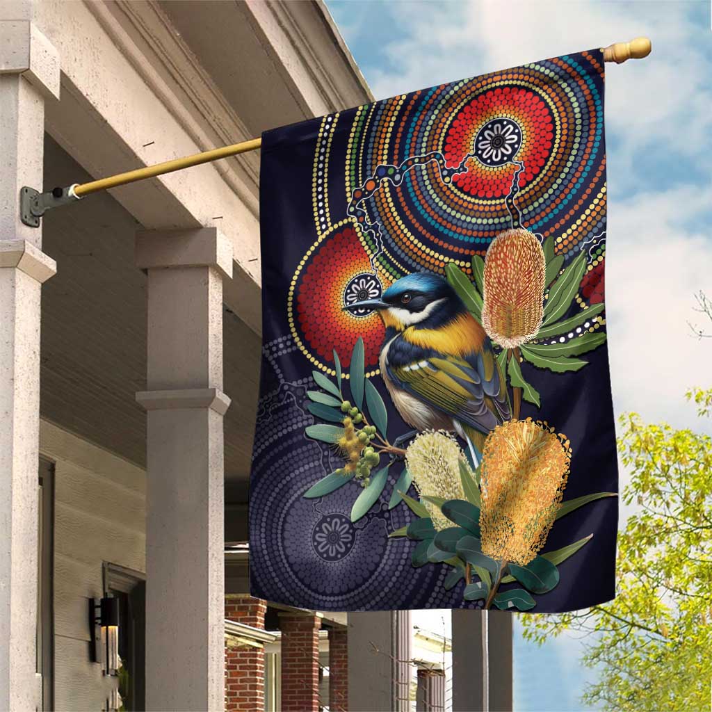 Aussie Honeyeaters Banksia Flowers Garden Flag Aboriginal Dots Painting - Vibe Hoodie Shop