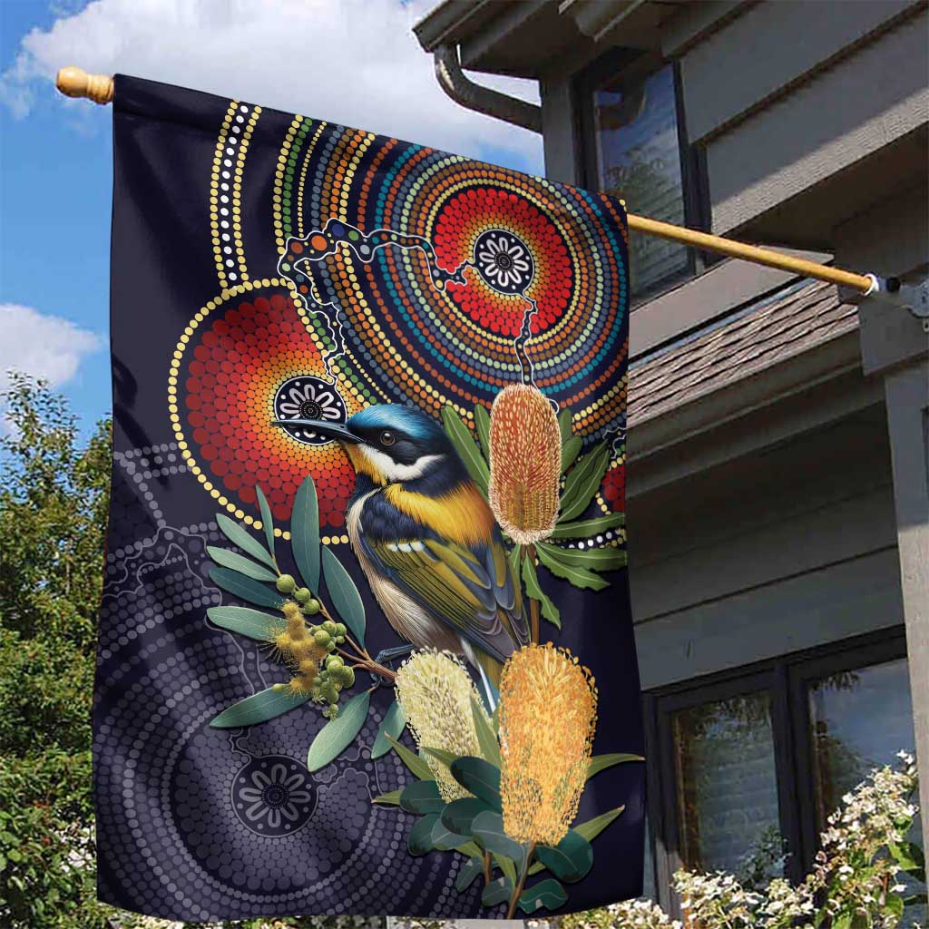 Aussie Honeyeaters Banksia Flowers Garden Flag Aboriginal Dots Painting - Vibe Hoodie Shop