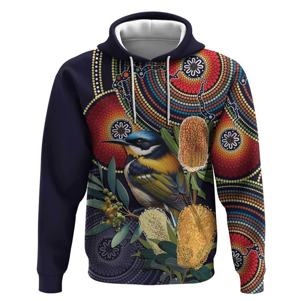Aussie Honeyeaters Banksia Flowers Hoodie Aboriginal Dots Painting LT9 - Vibe Hoodie Shop