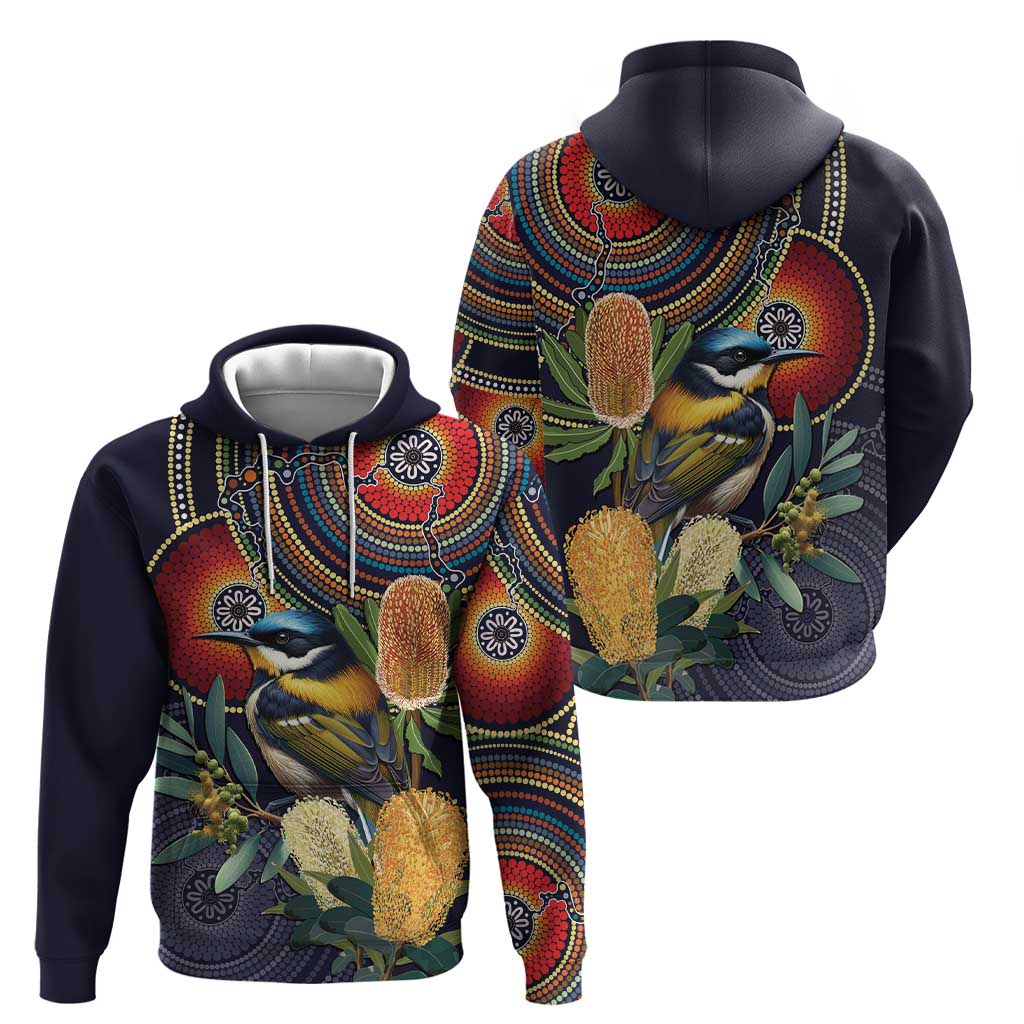 Aussie Honeyeaters Banksia Flowers Hoodie Aboriginal Dots Painting LT9 - Vibe Hoodie Shop