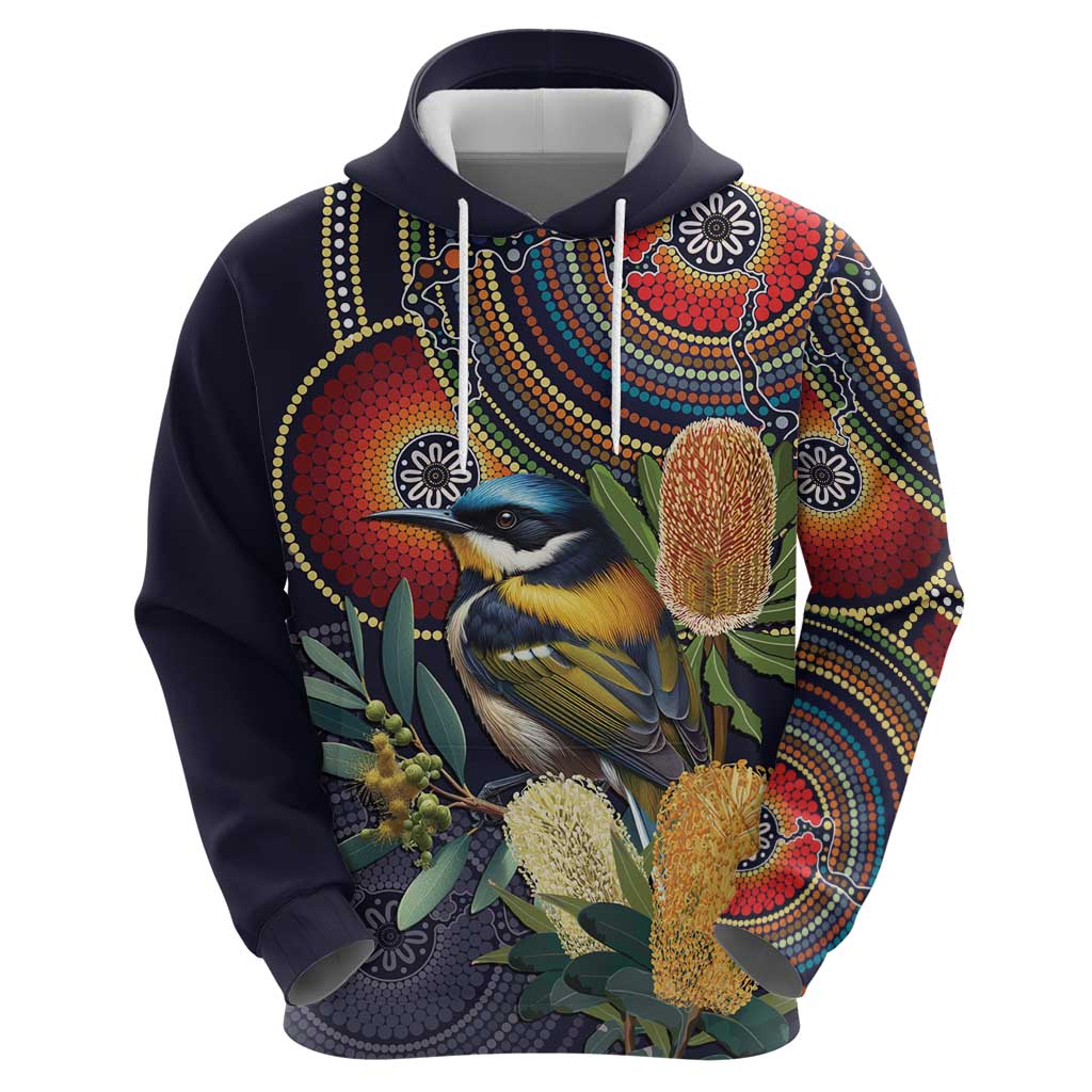 Aussie Honeyeaters Banksia Flowers Hoodie Aboriginal Dots Painting LT9 - Vibe Hoodie Shop