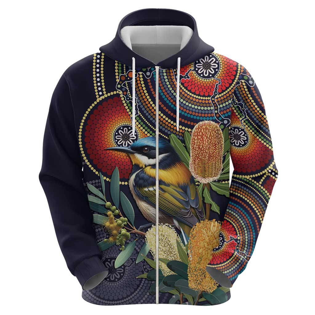 Aussie Honeyeaters Banksia Flowers Hoodie Aboriginal Dots Painting LT9 - Vibe Hoodie Shop